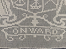 Load image into Gallery viewer, Vintage Filet Crochet Lace Panel: Mary Card, New Zealand Coat of Arms, 1910s Design