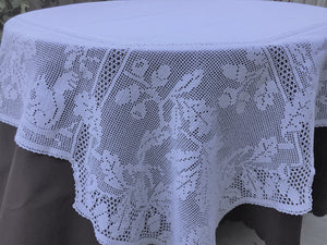 Mary Card Designed "Oak and Squirrel" Chart  No. 69 Antique Filet Crochet Lace and Linen Tablecloth