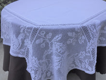 Load image into Gallery viewer, Mary Card Designed &quot;Oak and Squirrel&quot; Chart  No. 69 Antique Filet Crochet Lace and Linen Tablecloth