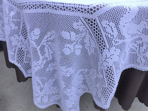 Mary Card Designed "Oak and Squirrel" Chart  No. 69 Antique Filet Crochet Lace and Linen Tablecloth