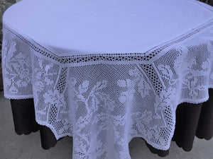 Mary Card Designed "Oak and Squirrel" Chart  No. 69 Antique Filet Crochet Lace and Linen Tablecloth