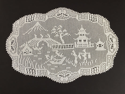 Mary Card Designed Collectible "Oriental Willow Table Mat" (1934) Large Vintage Crochet Lace Placemat Doily