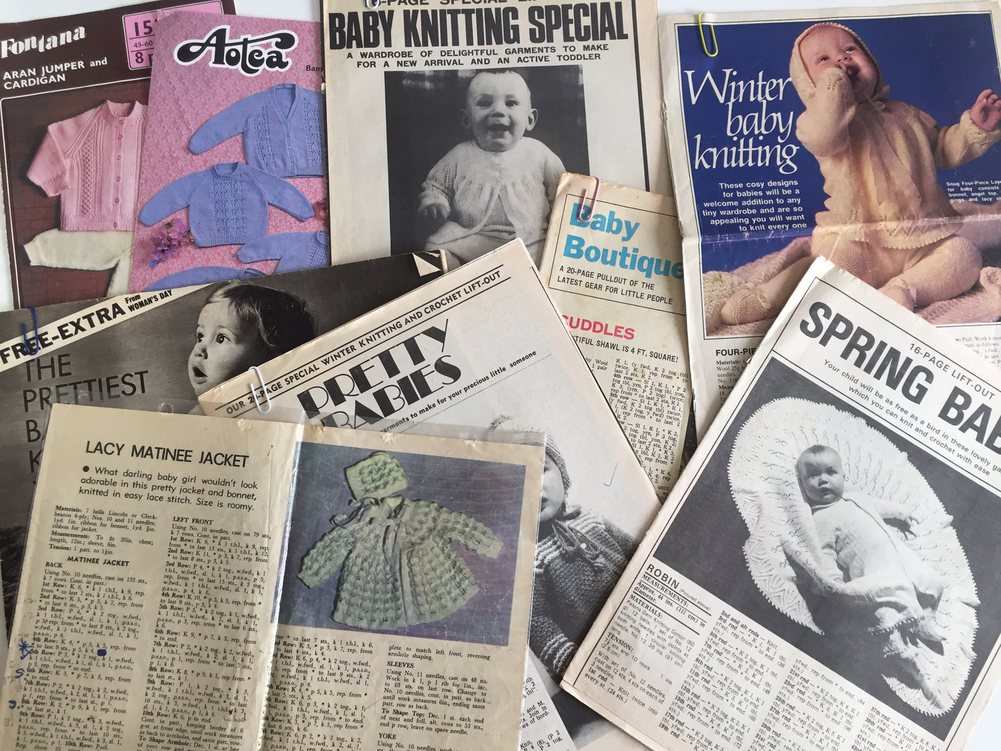 Vintage Craft: Stack of Old Knitting & Crochet Patterns for Babies and Children
