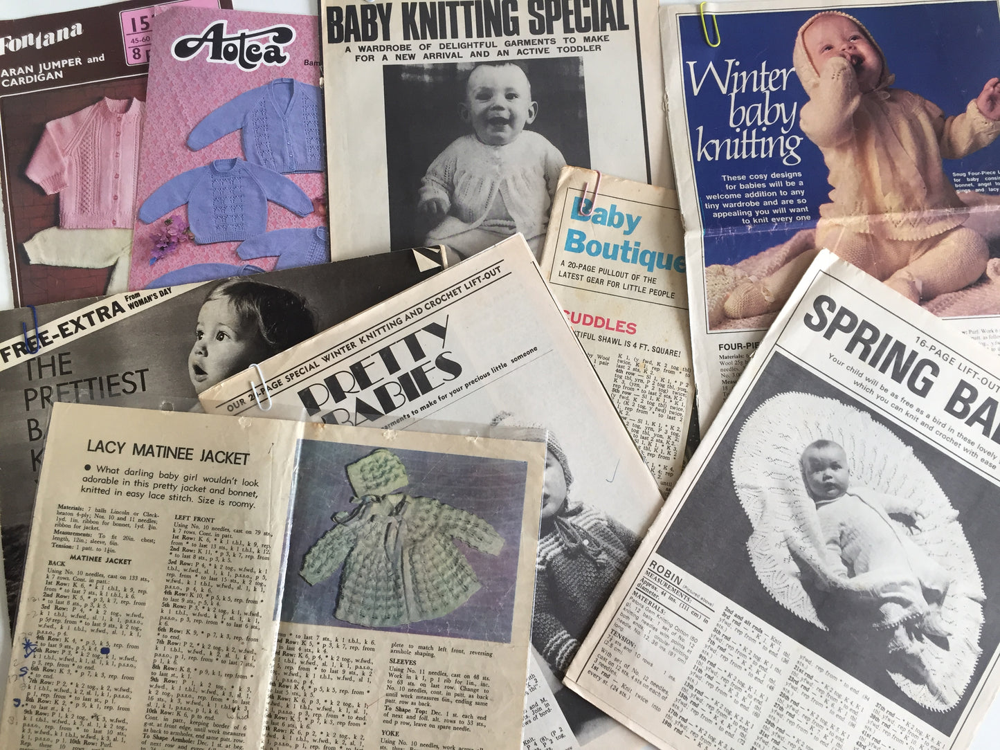 Vintage Craft: Stack of Old Knitting & Crochet Patterns for Babies and Children