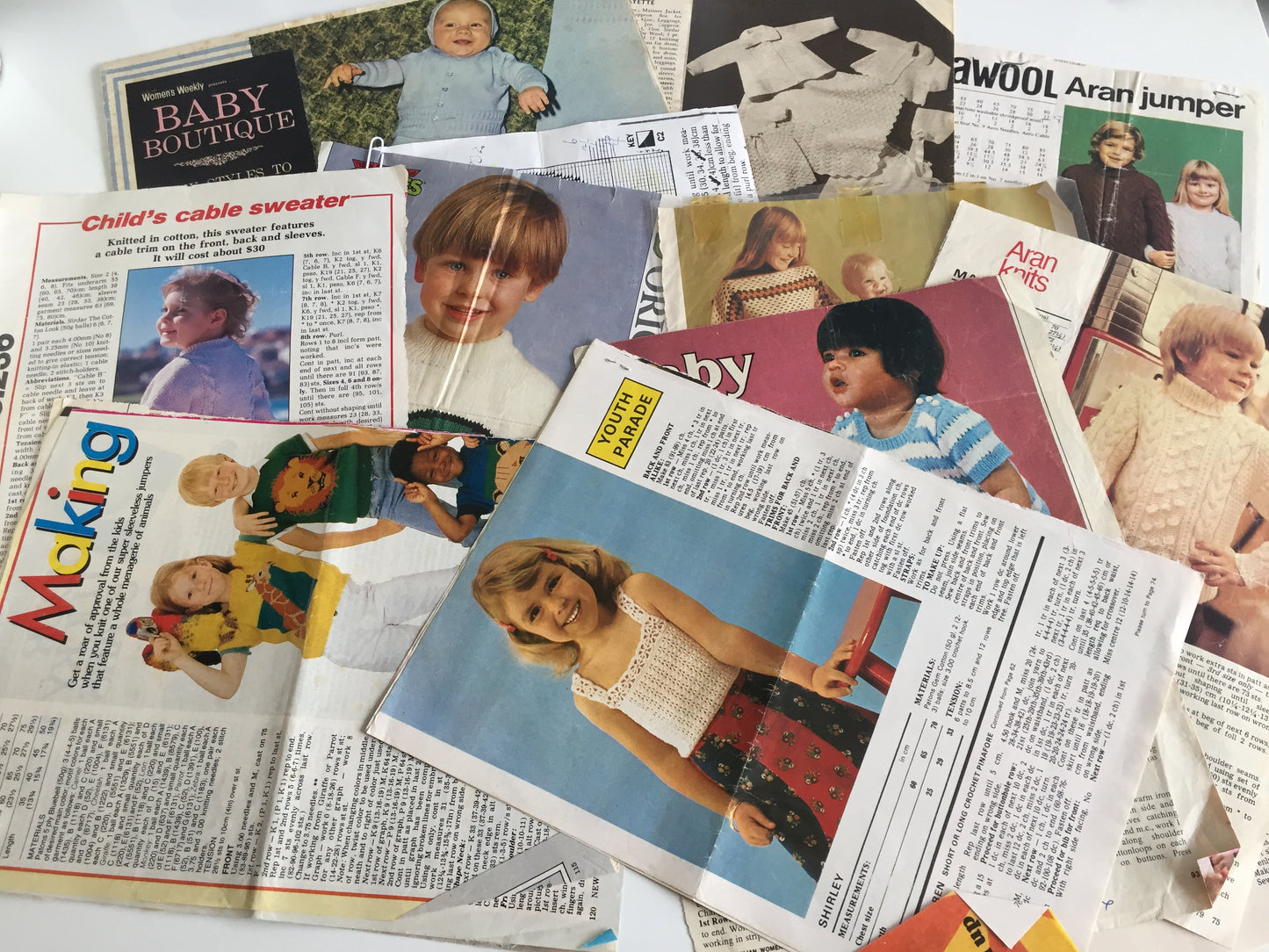 Vintage Craft: Stack of Old Knitting & Crochet Patterns for Babies and Children