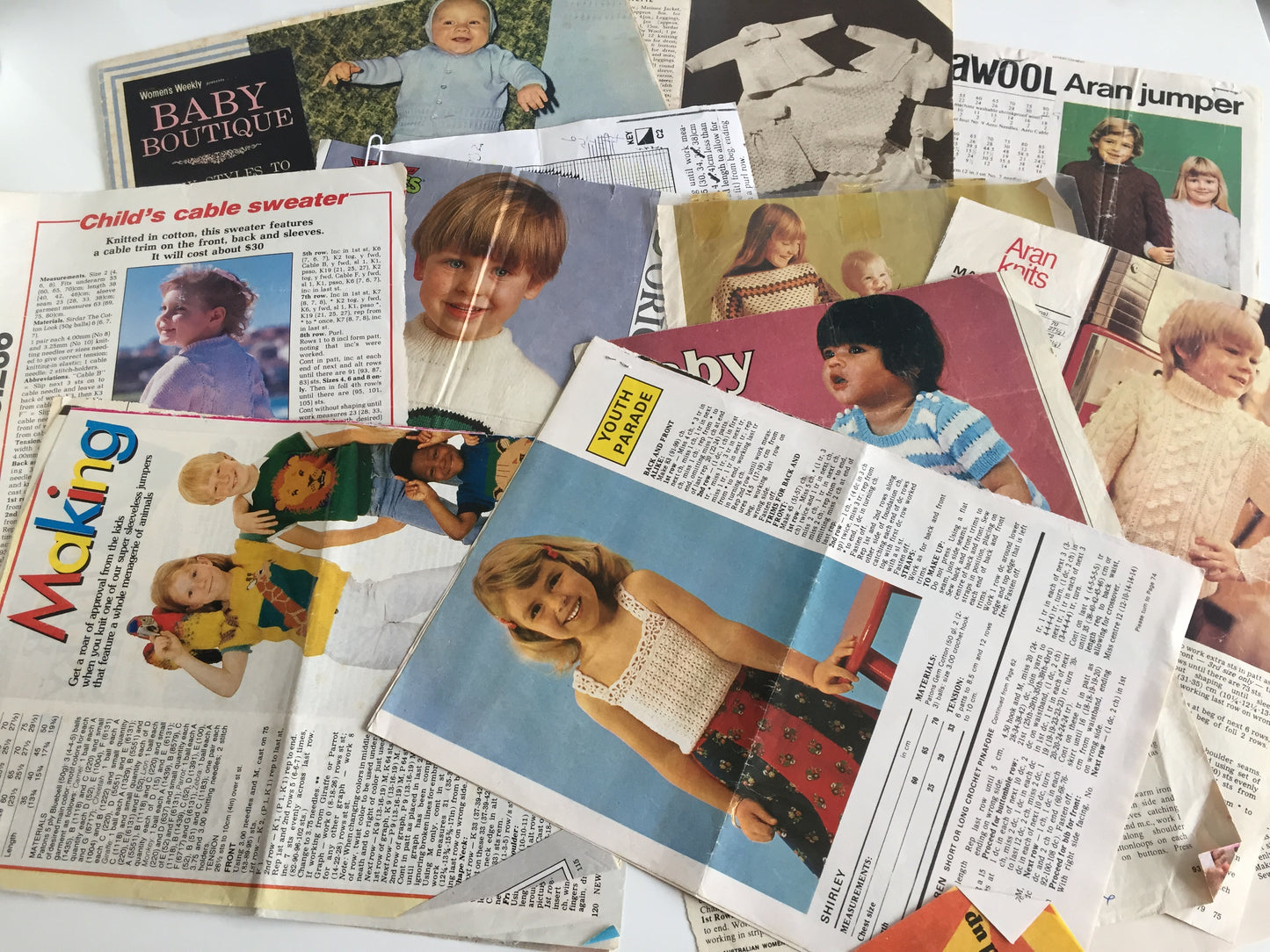 Vintage Craft: Stack of Old Knitting & Crochet Patterns for Babies and Children
