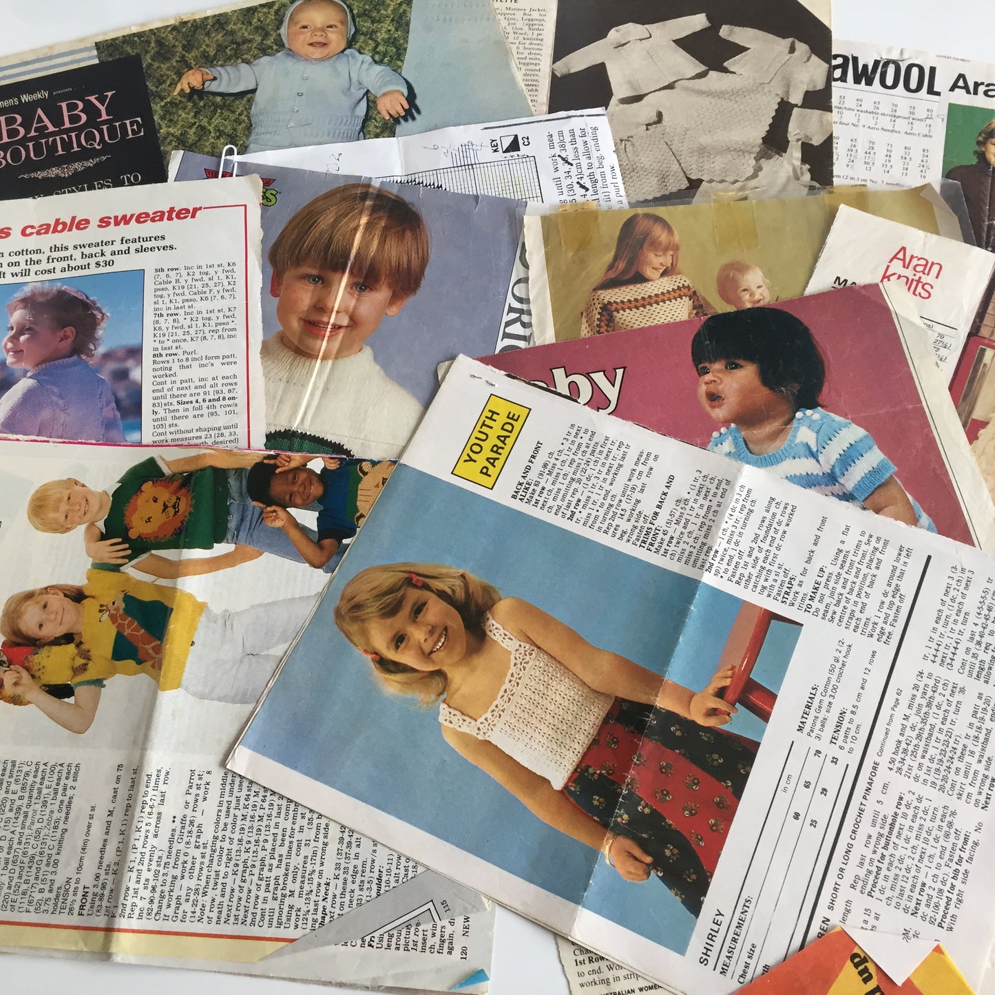 Vintage Craft: Stack of Old Knitting & Crochet Patterns for Babies and Children