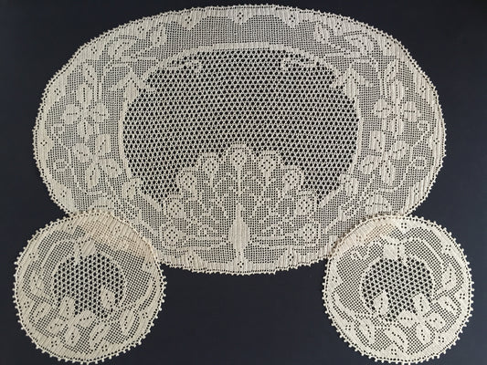 Mary Card Designed "PEACOCK & CLEMATIS" Rare 3 Piece Duchesse Set (Late 1930s)