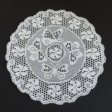 Load image into Gallery viewer, Mary Card &quot;PERIWINKLE &amp; BUTTERFLY&quot; Filet Crochet Lace Doily - Design Published in Everylady&#39;s Journal (1928)