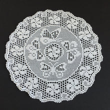 Load image into Gallery viewer, Mary Card &quot;PERIWINKLE &amp; BUTTERFLY&quot; Filet Crochet Lace Doily - Design Published in Everylady&#39;s Journal (1928)