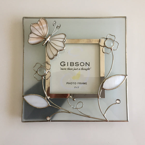 Glass Photo Frame 1990s Vintage Butterfly & Flowers Design