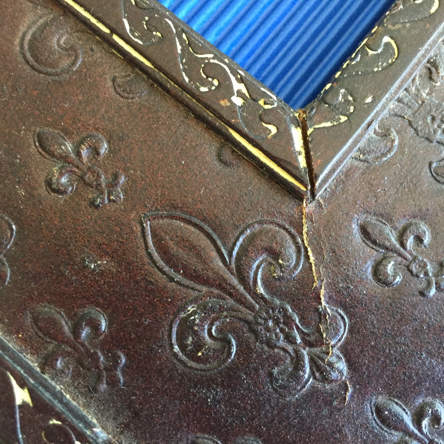 Antique French Photo Frame | Faux Leather Fleur de Lis Pattern