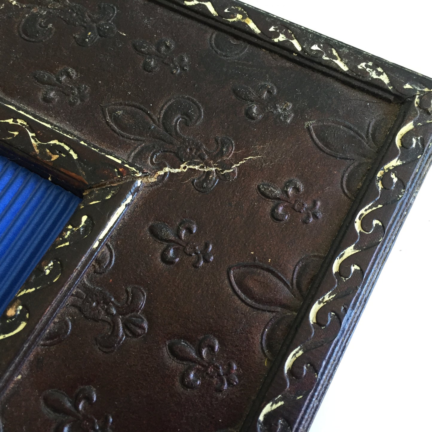Antique French Photo Frame | Faux Leather Fleur de Lis Pattern
