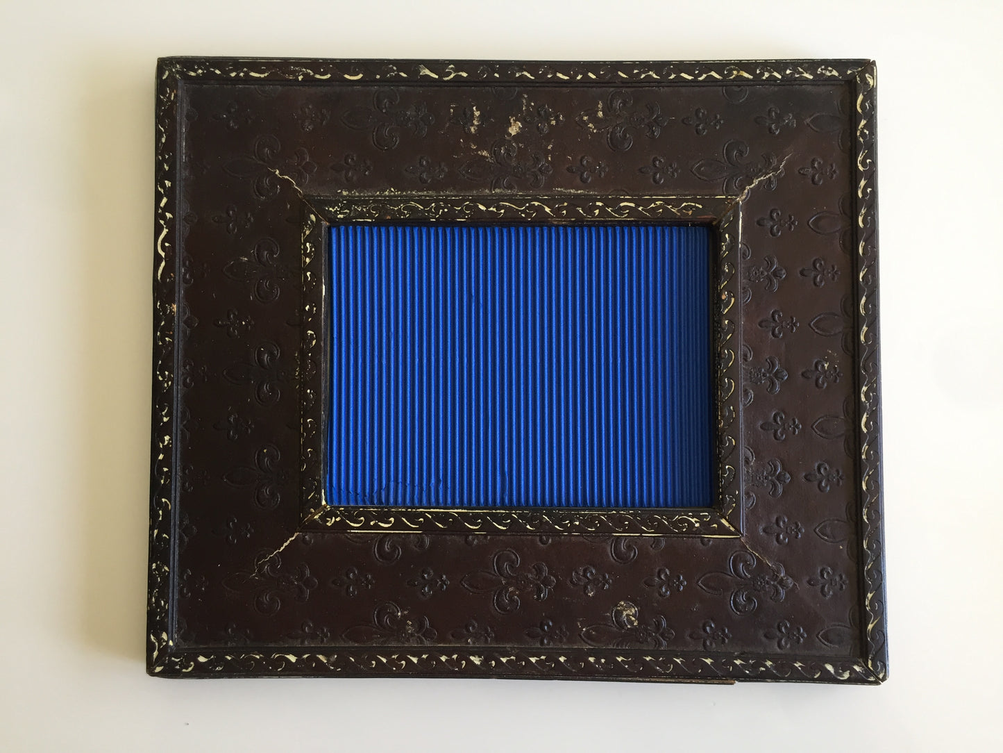 Antique French Photo Frame | Faux Leather Fleur de Lis Pattern