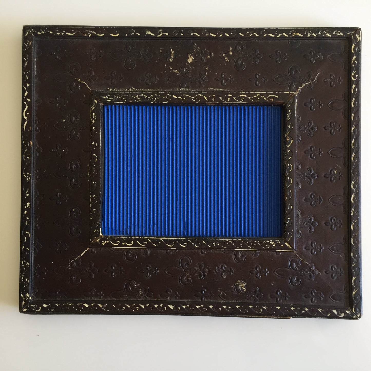 Antique French Photo Frame | Faux Leather Fleur de Lis Pattern