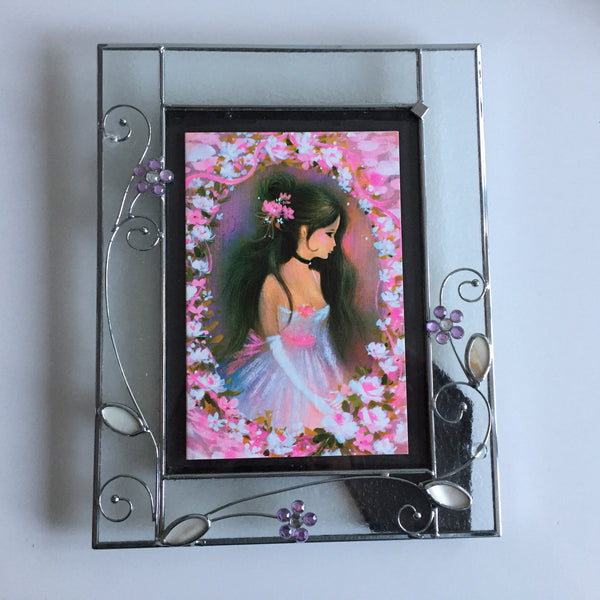 Floral Country Style Glass/Metal Photo Frame 1990s Vintage Gift for Her