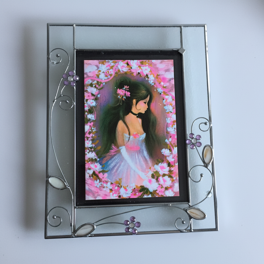 Floral Country Style Glass/Metal Photo Frame 1990s Vintage Gift for Her