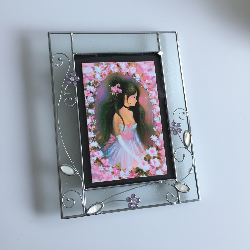 Floral Country Style Glass/Metal Photo Frame 1990s Vintage Gift for Her