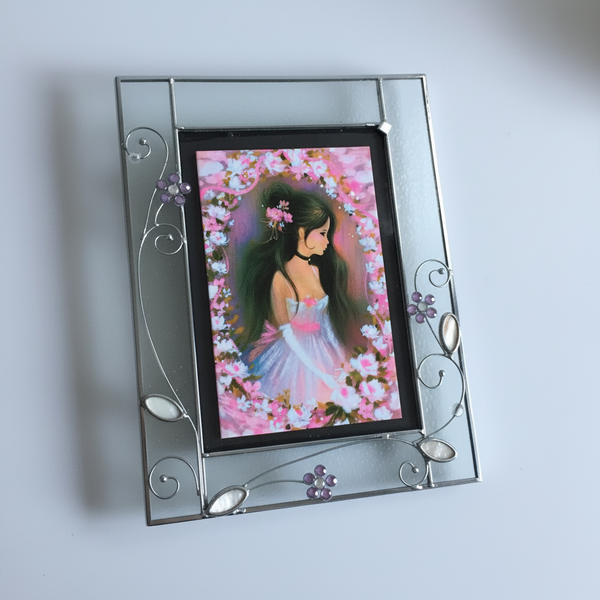 Floral Country Style Glass/Metal Photo Frame 1990s Vintage Gift for Her