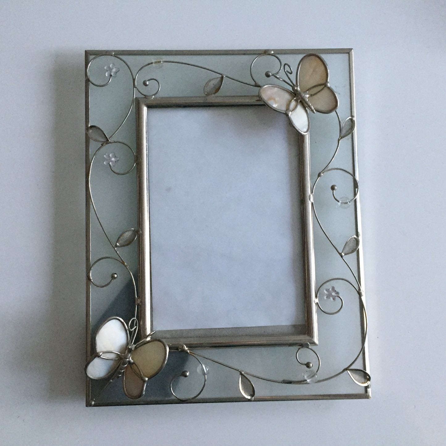 Frosted Glass/Metal Photo Frame 1990s Vintage Butterflies Design