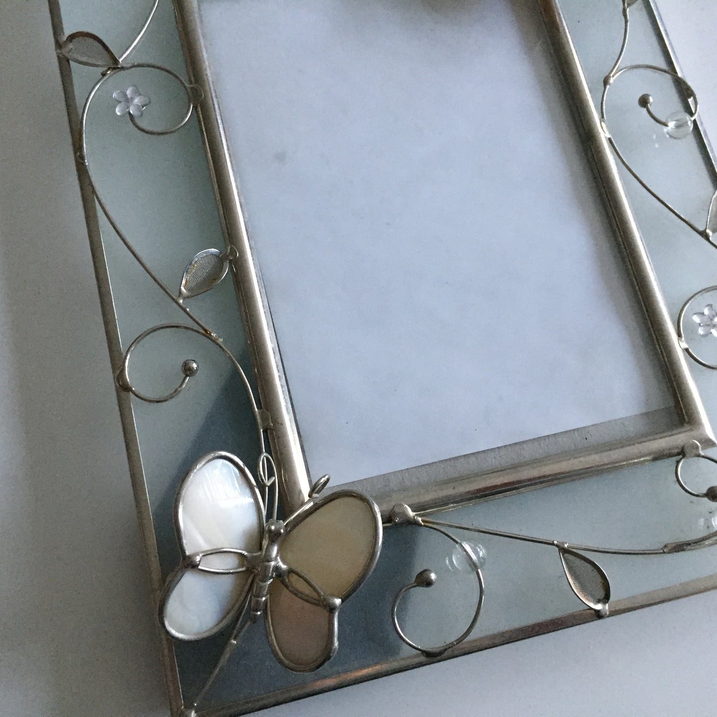 Frosted Glass/Metal Photo Frame 1990s Vintage Butterflies Design