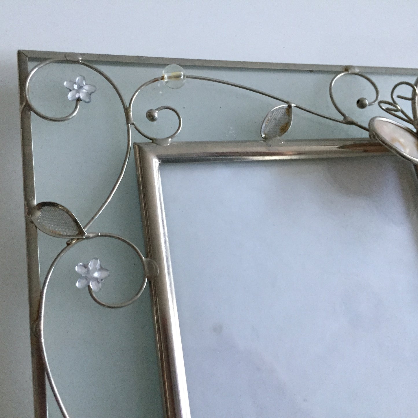 Frosted Glass/Metal Photo Frame 1990s Vintage Butterflies Design