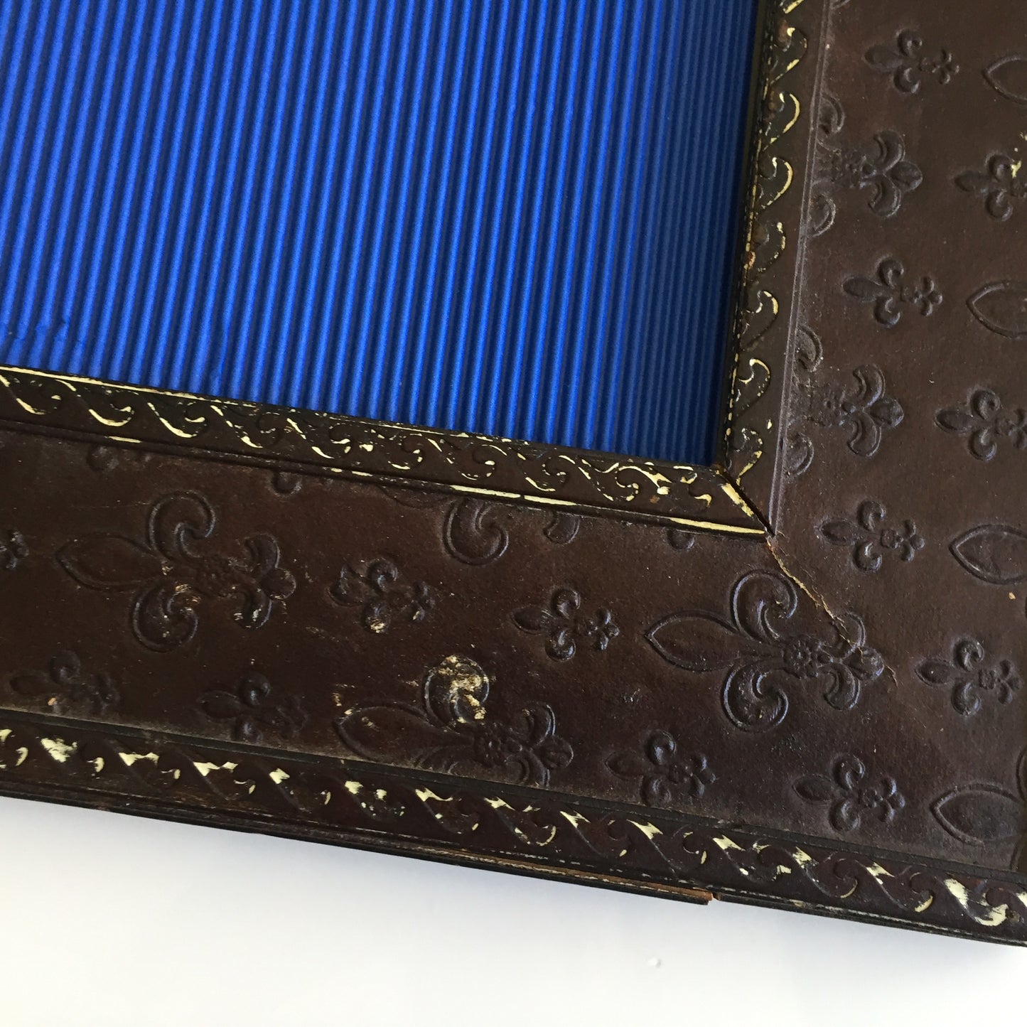 Antique French Photo Frame | Faux Leather Fleur de Lis Pattern