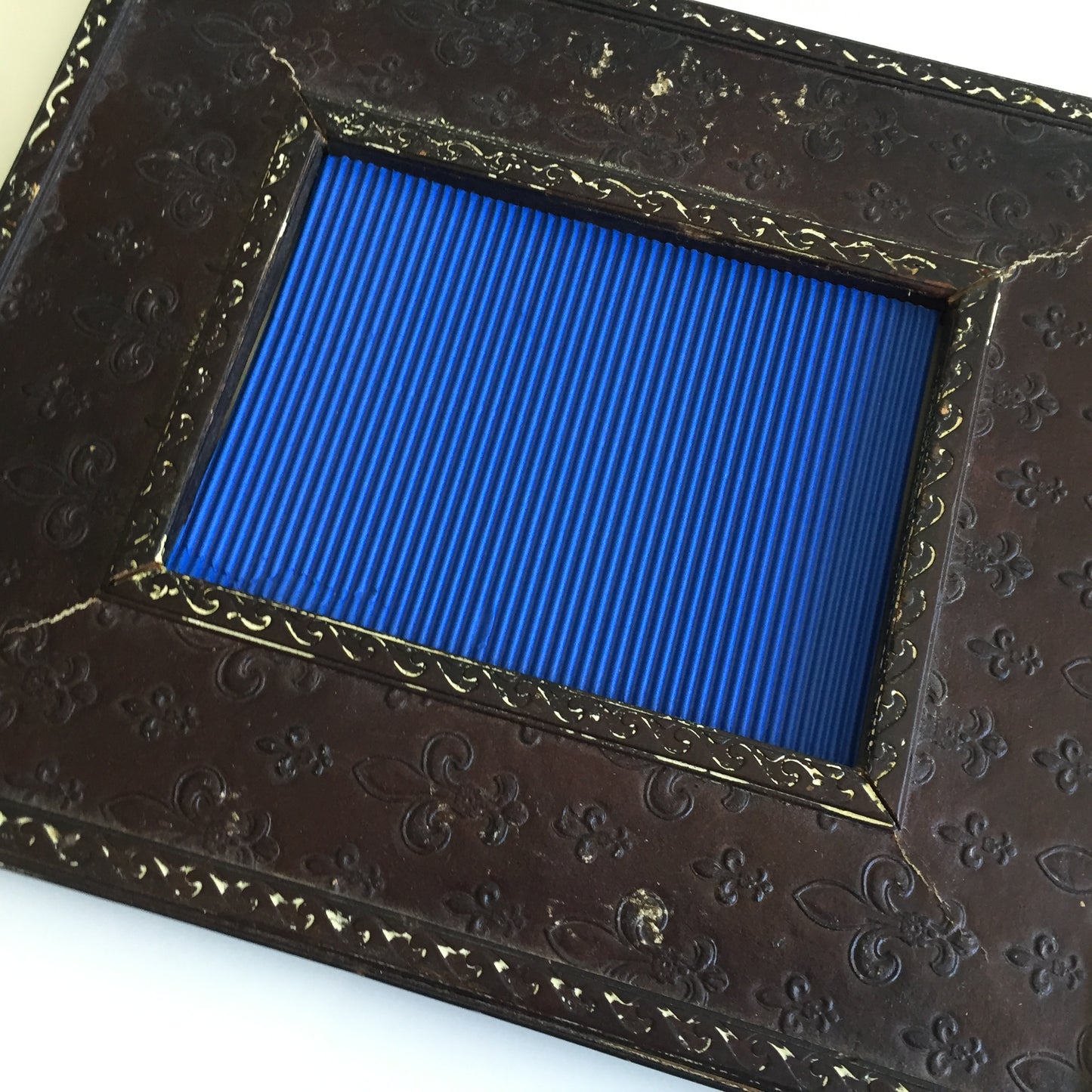 Antique French Photo Frame | Faux Leather Fleur de Lis Pattern