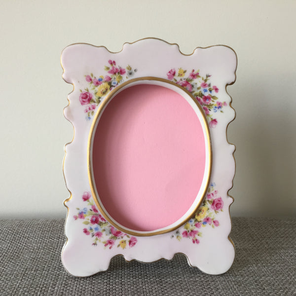 Mid-Century Vintage Pink Floral Ceramic Photo Frame