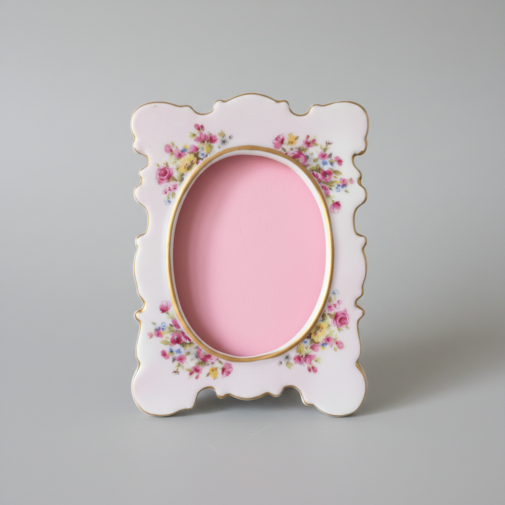 Mid-Century Vintage Pink Floral Ceramic Photo Frame