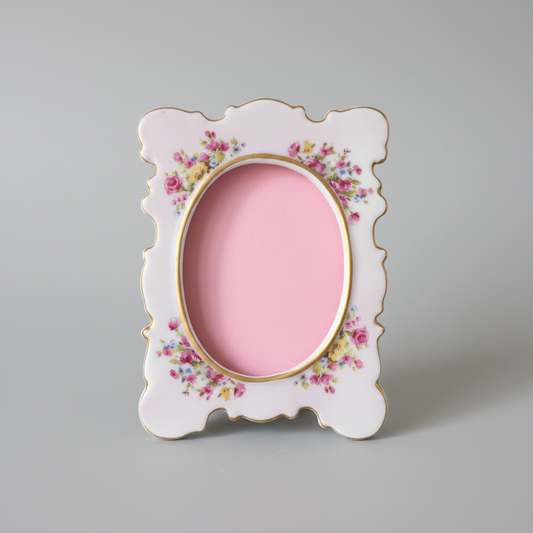Mid-Century Vintage Pink Floral Ceramic Photo Frame