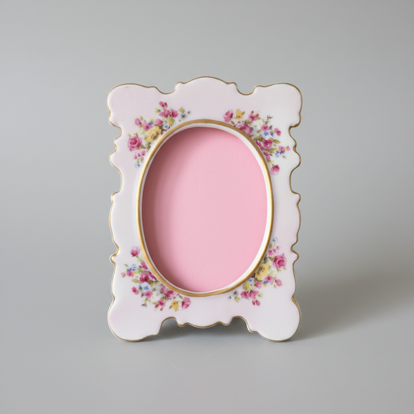 Mid-Century Vintage Pink Floral Ceramic Photo Frame