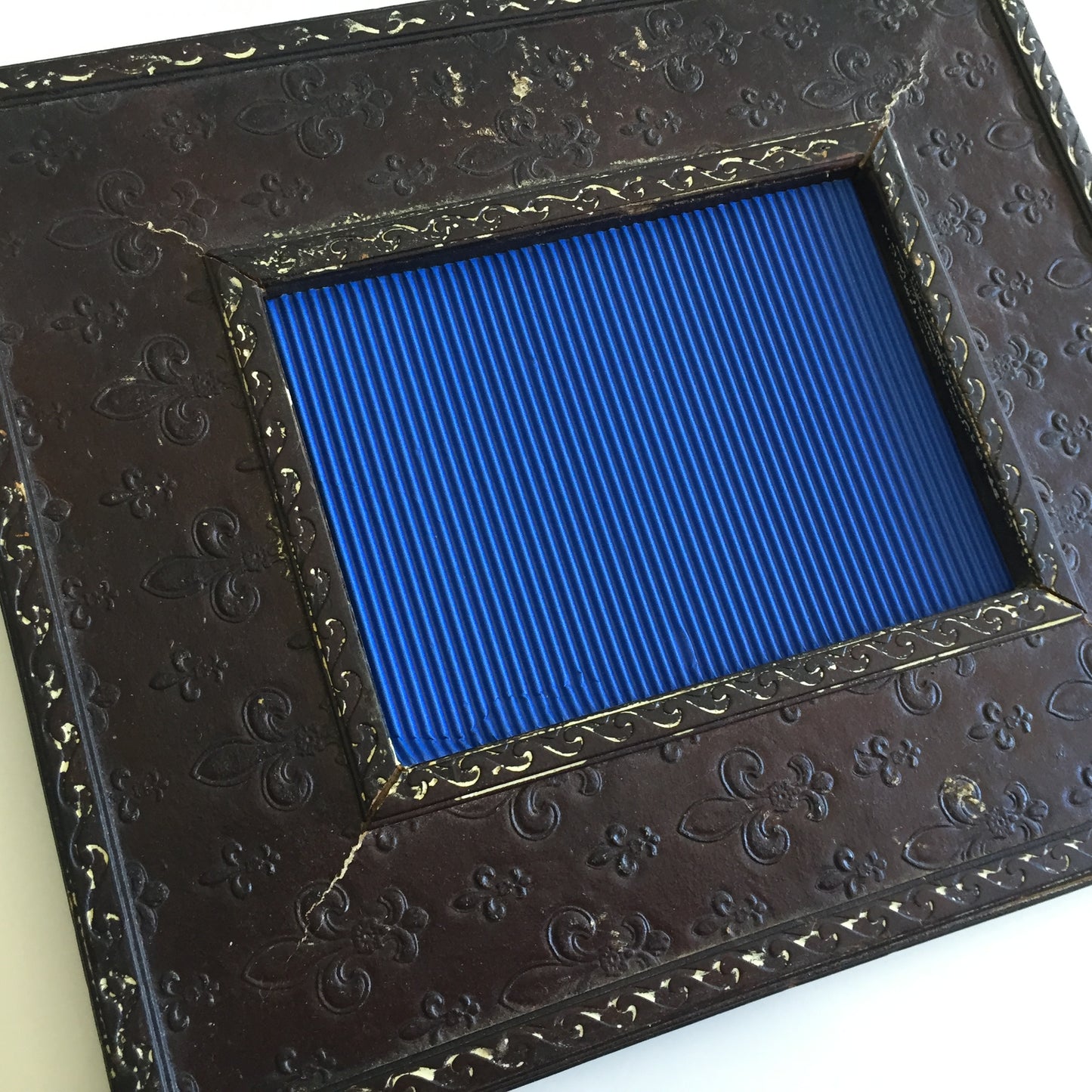 Antique French Photo Frame | Faux Leather Fleur de Lis Pattern