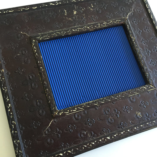 Antique French Photo Frame | Faux Leather Fleur de Lis Pattern