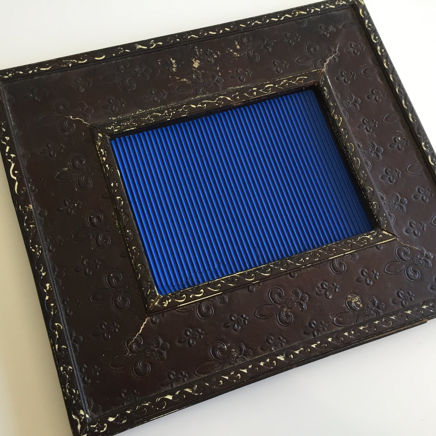 Antique French Photo Frame | Faux Leather Fleur de Lis Pattern
