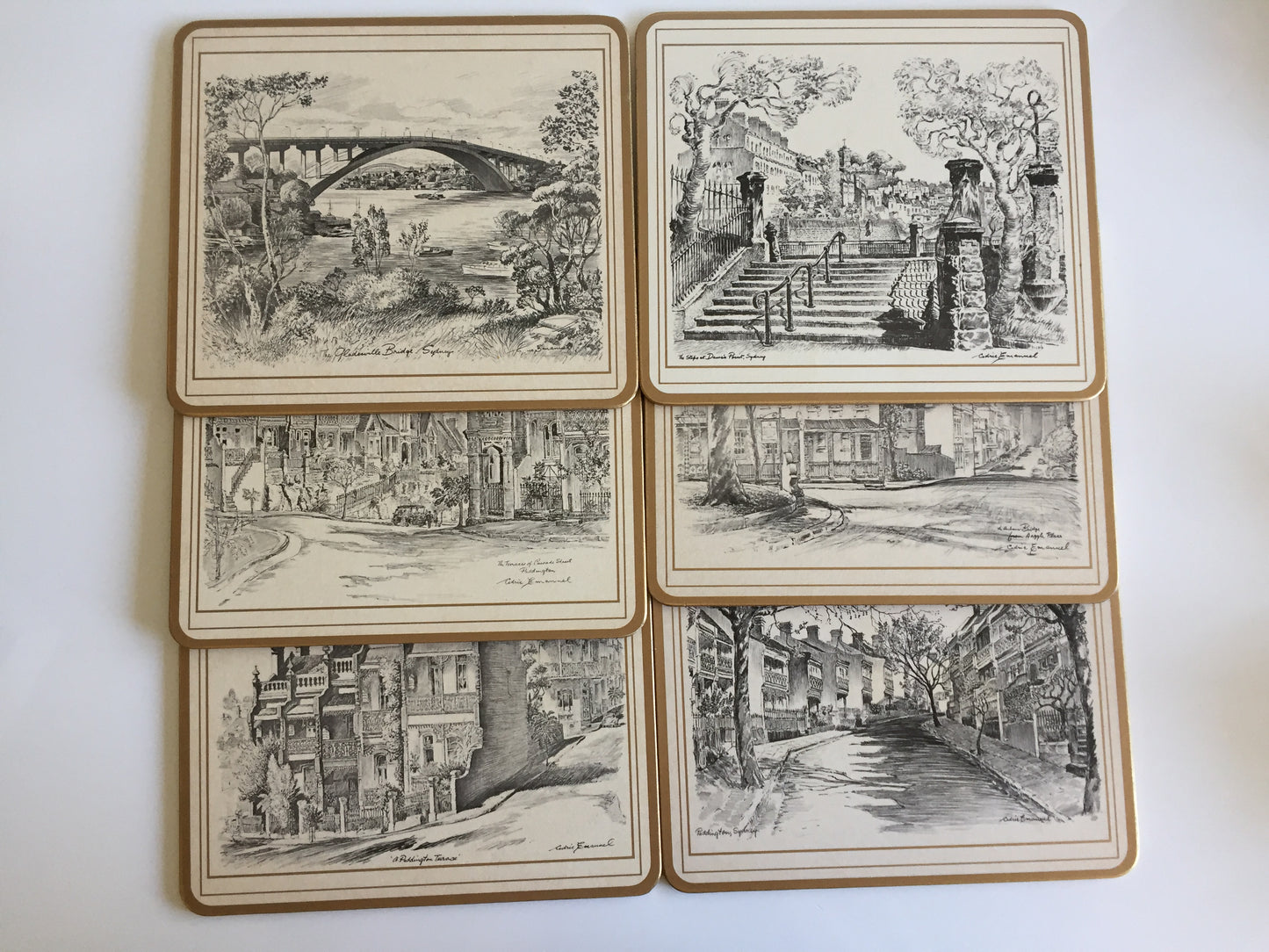 Pimpernel Placemats Set of 6 Featuring Drawings by Cedric Emanuel in Original Box