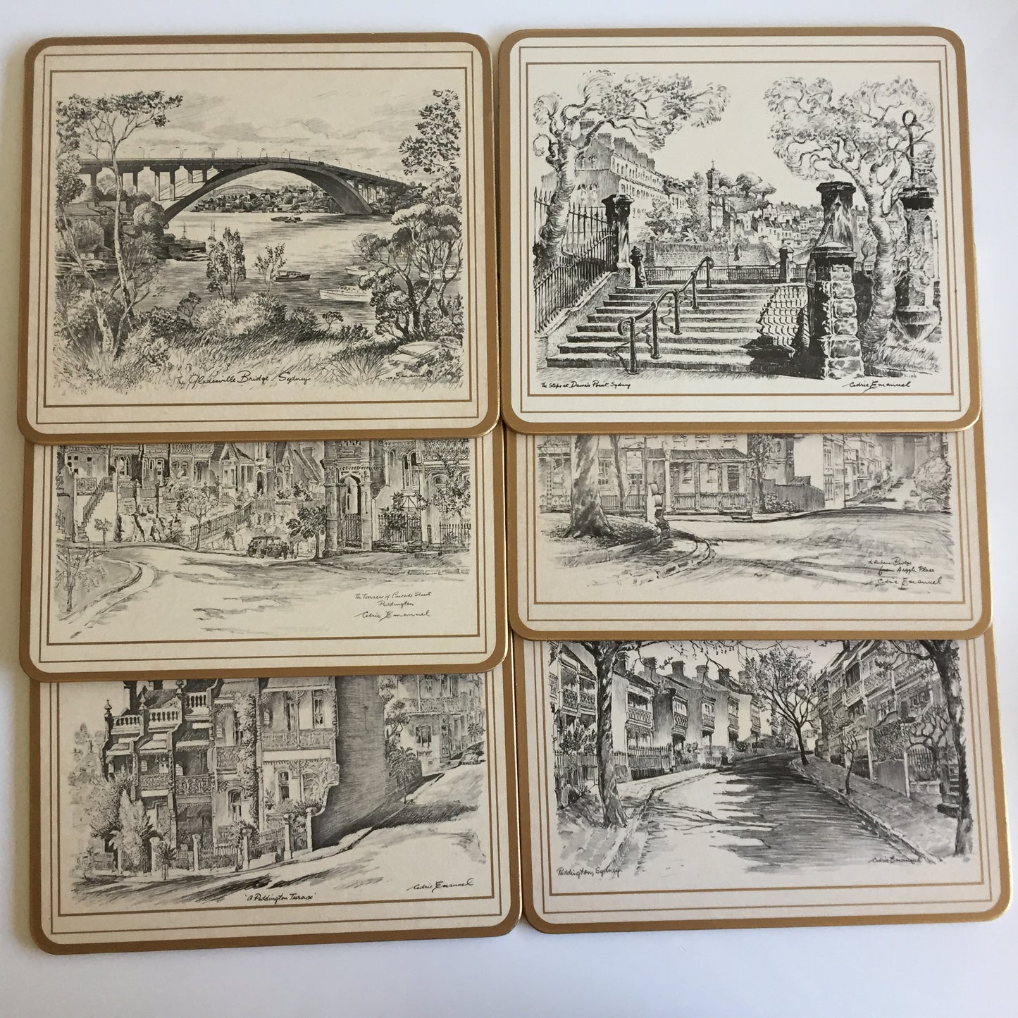 Pimpernel Placemats Set of 6 Featuring Drawings by Cedric Emanuel in Original Box