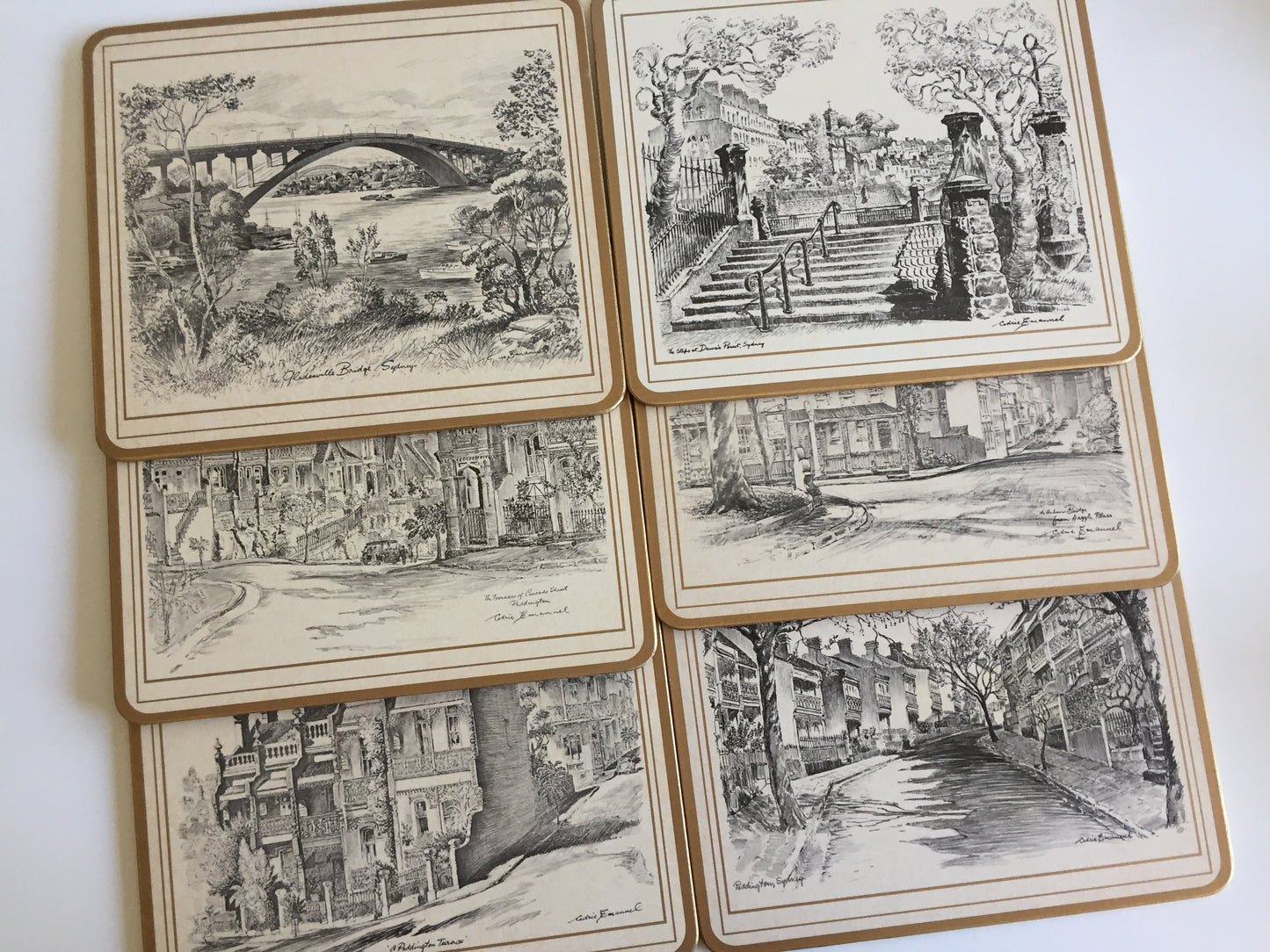 Pimpernel Placemats Set of 6 Featuring Drawings by Cedric Emanuel in Original Box