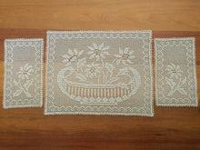 Load image into Gallery viewer, Mary Card &quot;POINSETTIA&quot; Design Chair Cover or Duchess Set (1936) Collectible Handmade Art Deco Filet Crochet Lace