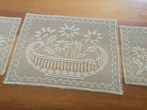 Mary Card "POINSETTIA" Design Chair Cover or Duchess Set (1936) Collectible Handmade Art Deco Filet Crochet Lace