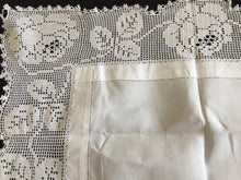 Load image into Gallery viewer, Mary Card Designed &quot;ROSE and ROSEBUD&quot; (1911/12) Collectible Vintage Filet Crochet Lace and Irish Linen Butler&#39;s Cloth