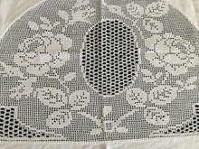 Load image into Gallery viewer, Mary Card Designed &quot;ROSE and ROSEBUD&quot; (1911/12) Collectible Vintage Filet Crochet Lace and Irish Linen Butler&#39;s Cloth