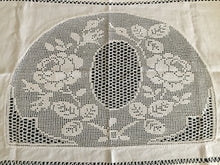 Load image into Gallery viewer, Mary Card Designed &quot;ROSE and ROSEBUD&quot; (1911/12) Collectible Vintage Filet Crochet Lace and Irish Linen Butler&#39;s Cloth