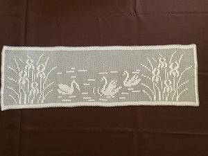 Mary Card Designed "Swan and Iris" English Chart No 66. Collectible Vintage Filet Crochet Long Lace Panel or Table Runner