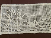 Load image into Gallery viewer, Mary Card Designed &quot;Swan and Iris&quot; English Chart No 66. Collectible Vintage Filet Crochet Long Lace Panel or Table Runner