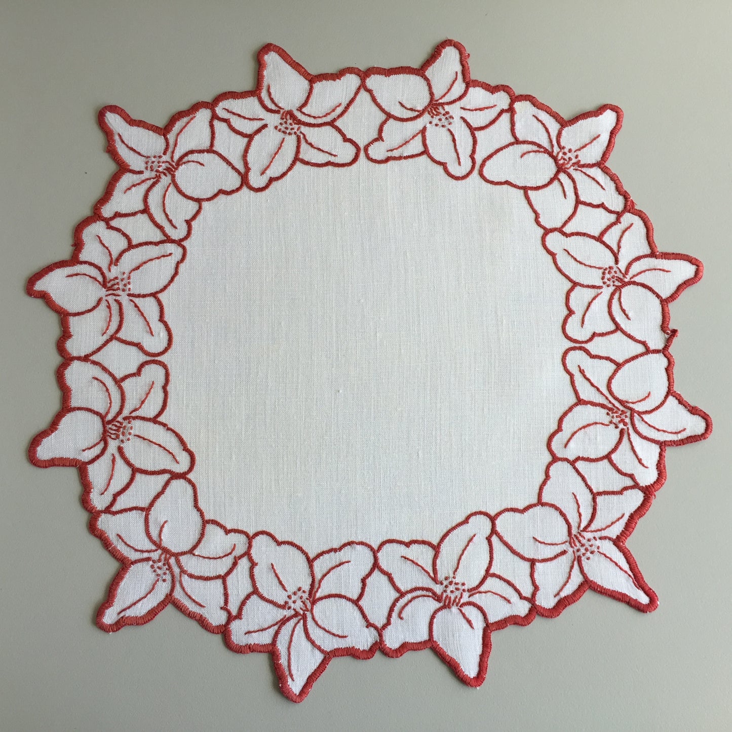 Australian Vintage Large Hand Embroidered Linen Doily