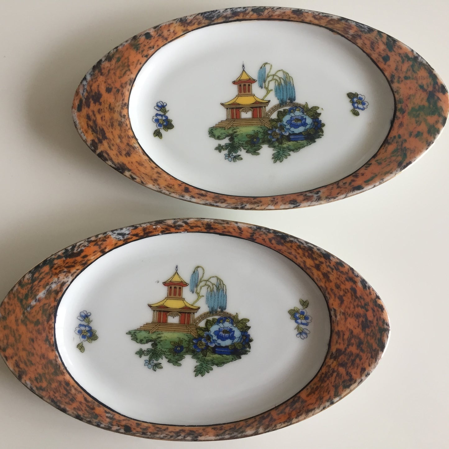 Moschendor Bavaria Vintage Ring Dish Duo, Oriental Design, Gold Trim