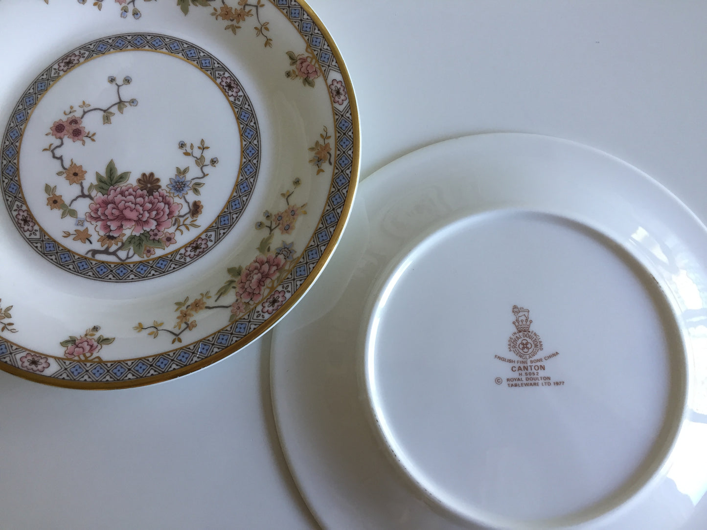 Vintage 1970s Royal Doulton Fine Bone China Canton (H 5052) Dessert Plate Trio