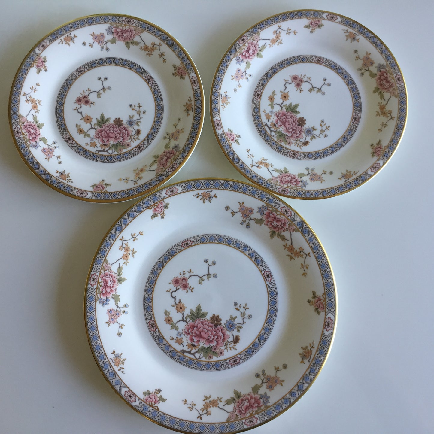 Vintage 1970s Royal Doulton Fine Bone China Canton (H 5052) Dessert Plate Trio
