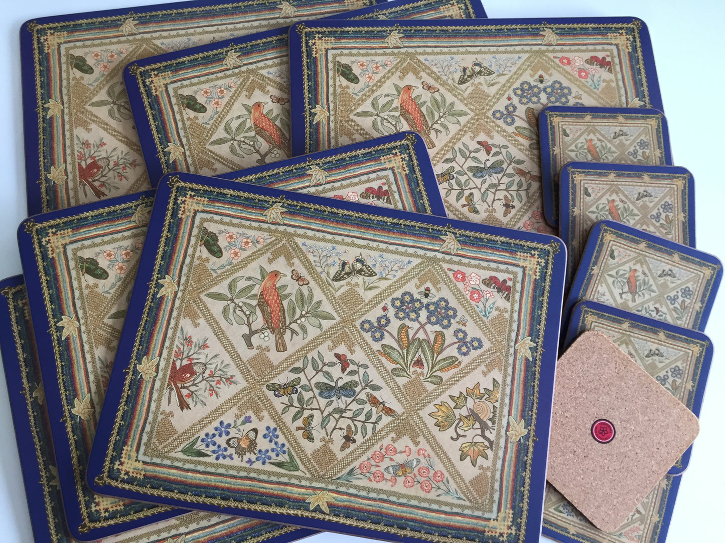 1990s Vintage Set of 12 Pimpernel "EMBROIDERY" Placemats & Drink Coasters